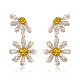 Clearine Daisy Flower Stud Earrings, Dainty Chrysanthemum Sun Floral Drop Dangle Earring for Women Summer Jewellery Accessories Yellow Gold-Tone