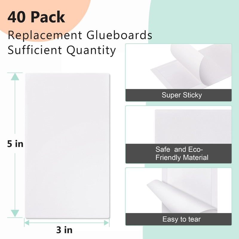 Qualirey 40 Pack Replacement Fly Glue Boards, Compatible with Gardner