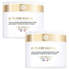 Yves Rocher Anti Age Global DUO PACK Crema Facial 3 En 1 Extra Rejuvenecedora - Para todo tipo de Pieles - Con Ácido Hialurónico - Crema de Día y Noche y Mascarilla - 2 PACK (75 ml C/U)