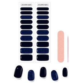 Semi Cured Gel Nail Strips - Long-Lasting & Salon-Quality Nail Wraps, 20Pcs Adhesive Full Wrap Gel Nail Stickers for Nail Art with Nail File and Stick (Blue)