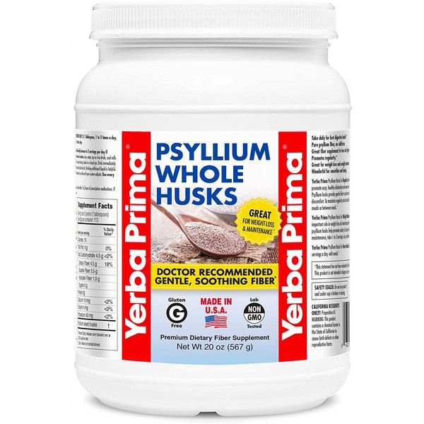 Yerba Prima Psyllium Whole Husks Fiber Supplement - Colon Cleanse - Gut Health - Vegan Non-GMO Gluten Free - 20oz - 1 Pack (68 Servings Each)