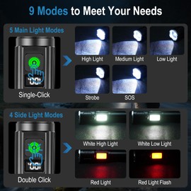 HOSONIC Rechargeable Flashlights High Lumens, Super Bright LED Flashlight 9 Modes with Red Side Light, Magnetic, Clip on EDC Pocket Flash Light for Home Camping Emergency