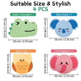 WOLMIK Baby Bath Sponges - 4 PCS Baby Sponges for Bath, Animals Shapes Natural Bath Massage Sponges for Newborns, Soft Bath Sponges Set for Kids, Baby Skin Bath Shower Sponges for Toddlers, Infants