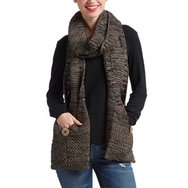 Tan's Winter Scarf-Unisex-Stylish 2 Pocket Scarf - Extra Long Faux Wood Buttons (Black