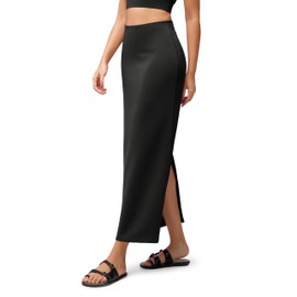 ODODOS Modal Soft Maxi Skirt for Women, Back Slit High Waist Casual Long Pencil Skirts, Black, Small
