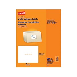 Staples White Shipping Labels 4 x 3 1/3 250 Sheets 1500 Labels