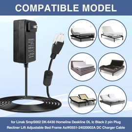 24V Power Adapter for SMPS002 Homeline Deskline Adjustable Bed Frame, Compatible with Leggett & Platt and Beautyrest Adjustable Bed Base Frame ASW0551-24020002A DC Power Cable Charger