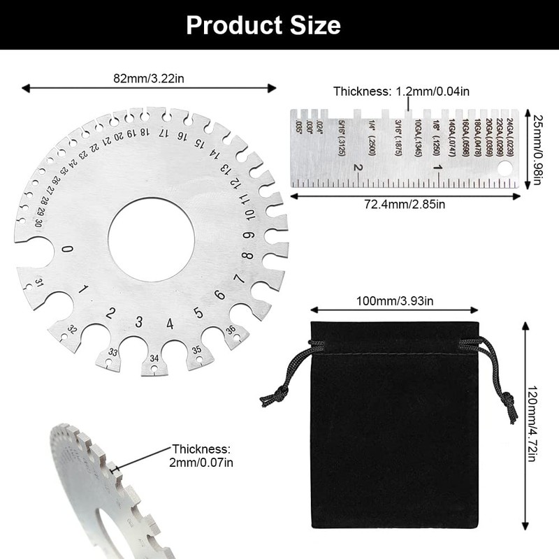 2 Pieces Wire Gauge Measurement Tool, Stainless Steel Thickness Gauges,