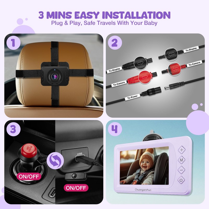 Chuanganzhuo S100U Baby Car Camera with Advanced Night Vision, 5inch