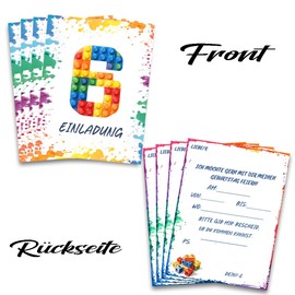 12 x 6th Birthday Building Block Invitations Children's Birthday Girl and Boy Blocks Invitation Cards with 12 Envelopes, Funny Building Block Birthday Invitations for Birthday Party (6)