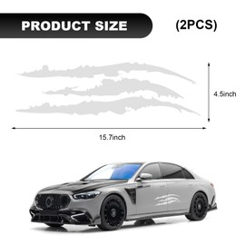 ZNDAW 2PCS Car Claw Mark Decals, Waterproof Vinyl Monster Claw Marks Headlight Car Sticker, Stripes Scratch Decal Decoration Stickers for Sports Cars SUV Pickup Truck, Car Accessories (Silver)