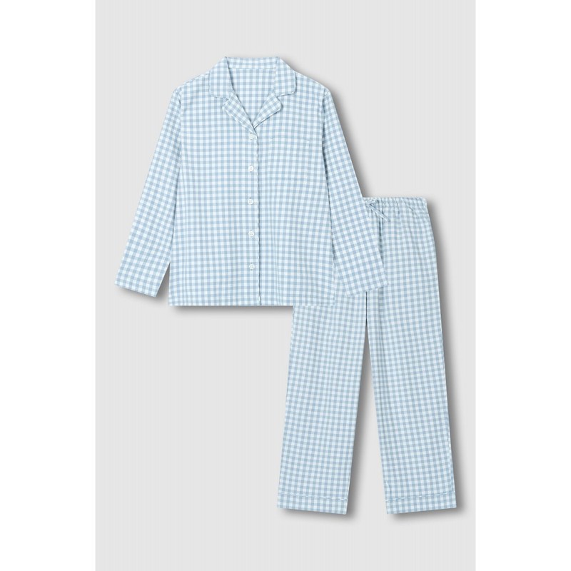 JAJU [JAJU/자주] 여 플란넬 파자마 세트_다크 블루 [JAJU] Women's Flannel