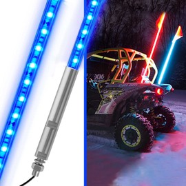 UTVJATV 4ft LED Whip Blue Lights Waterproof Flag Pole Safety Antenna with Flag for Can-Am Maverick X3 Sand Dune Buggy UTV ATV 2020 Polaris RZR XP 4X4 Offroad Truck 4 Wheels - 2PCS