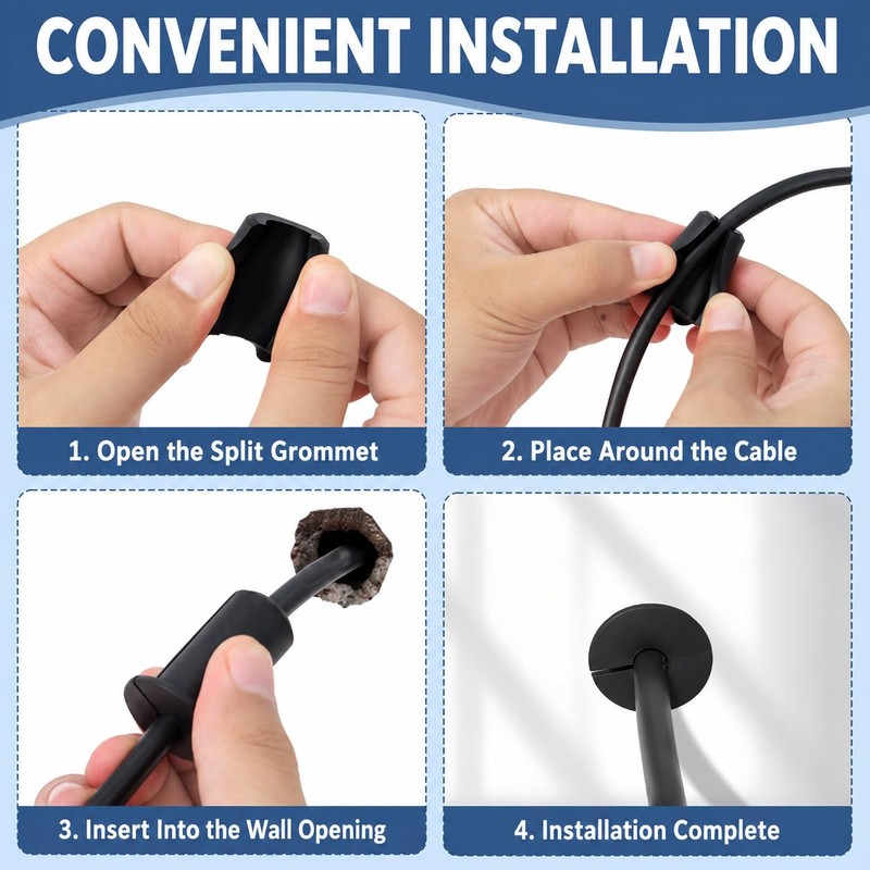 3/4" Starlink Cable Grommet, Waterproof Silicone, Black 2 Pack