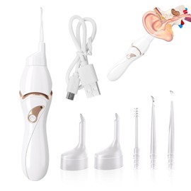 ExcellaElite Ear Cleaner Ear Wax Remover,Earwax Remover Tool,Practical Earwax Suction remoevr,Easy to Use Ears Cleaner,Painless Ear Cleaning Tool with LED Light (White)