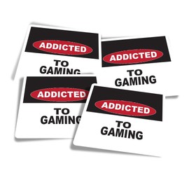 Vinyl Square Stickers (Set of 4) 10cm - Addicted to Gaming Warning Sign Gamer for Laptops, Tablets, Luggage, Scrap Booking, Fridges #58177