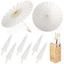 Aodaer 6 Pieces White Paper Umbrella 33 Inches Decorative Oiled Umbrella with Foldable Storage Box Chinese Japanese Parasol Umbrellas for Wedding Bridal Props Party Decor DIY Painting Craft