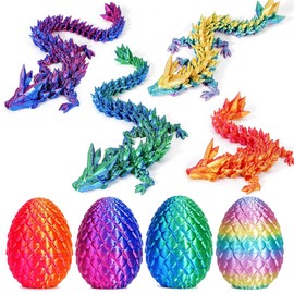 JOD® 4PCS 3D Printed Dragon Eggs with Dragon Inside – Articulated Fidget Toys, Easter Dragon Eggs, Mystery Surprise Easter Eggs for Kids, Unique 3D Printed Animals, Home Decor and Gift Set(B)