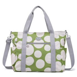 Waterproof Travel Duffle Bag for Women Weekender Overnight Carry On Crossbody Tote Bag Shoulder Bags with Laptop Compartment(Green with Beige Polka Dots)