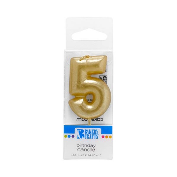 DecoPac Bakery Crafts 24464 Mini Gold Number 5 Wax Candle