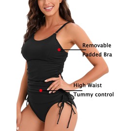 SERENYOU Tankini Women's Two-Piece Tummy Control Summer Swimwear Set Leisure Swimsuits Top with Briefs, black