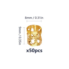 LEBQ 50 Pieces Aluminum Dread Locks Adjustable Metal Cuffs Dreadlocks Beads Braiding Hair Decorations (Gold)