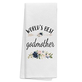 TNUW Best Godmother Kitchen Towels 16″×24″,World’s Best Godmother Floral Soft and Absorbent Kitchen Tea Towel Dish Towels Hand Towels,Birthday Christmas Thanksgiving for Godmother
