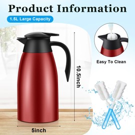 Ziliny 2 Pcs 51 oz Thermal Coffee Carafe Insulated Stainless Steel Vacuum Thermal Pot Flask Double Walled Vacuum Coffee Carafe for Coffee Beverage Water and Tea, 12 Hot 24 Hours Cold (Red)