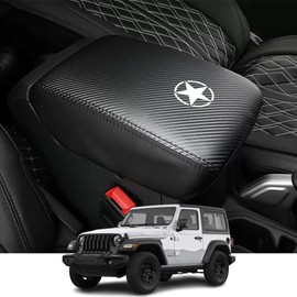 Kakash Custom Interior Accessories for Jeep Gladiator JT/Wrangler 4xe/Wrangler JL/JLU 2018-2023 Leather Center Console Cover Armrest Pad,Waterproof Anti-Scratch Protector Your Armrest(Carbon Fiber)