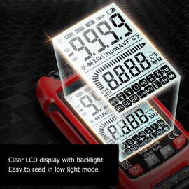 Digital Multimeter Kit, Impact Resistance, Intelligent Large Screen Automatic Fire Prevention Tester with Ncv Sensor, for Household Outlet, Automotive Battery Test(Red)