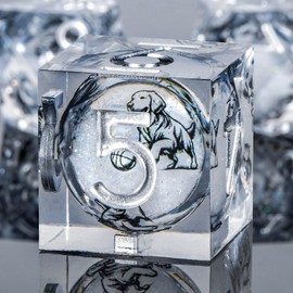 KERWELLSI Dog Liquid Core DND Dice Set with Gift Box, 7 Pcs Resin Sharp Edged D&D Dice, Role Playing Dice D20 D12 D10 D8 D6 D4, White