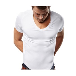 Mr. Davis Comfort Fit Premium Bamboo Viscose Tailored Cut V Neck Men's Undershirt - Stylish V Neck Men's Undershirts, with Stretch Fabric for a Size X-Small in White 3 Pack