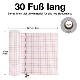 Transfer Film Plotter for Vinyl - 30.5 x 914 cm with Red Alignment Grid Transfer Film Plotter, Vinyl Transfer Tape for Silhouette Cameo, Cricut for Decals, Signs, Windows and Stickers