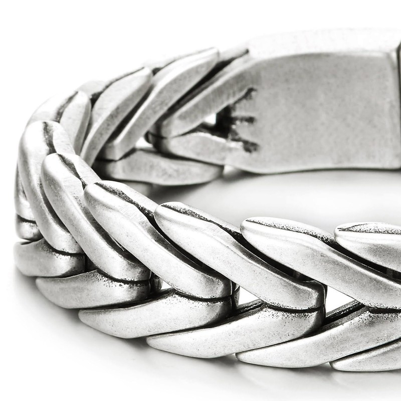 COOLSTEELANDBEYOND Men's Heavy Stainless Steel Braided Wheat Chain Bracelet, Woven