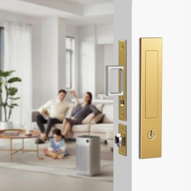 Pocket Door Locks, Edge pulls, Hidden Handles, Pocket Door Locks with Keys, Pocket Door Hardware, Sliding Door Hardware, for Doors 1 5/13" to 2 2/8" Thick (Golden, Key Type)