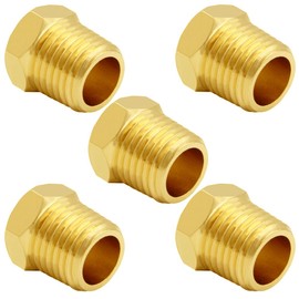 Joywayus 1/4" NPT Male Pipe Plug Outer Hex Thread Socket Plug Brass Fitting(Pack of 5)
