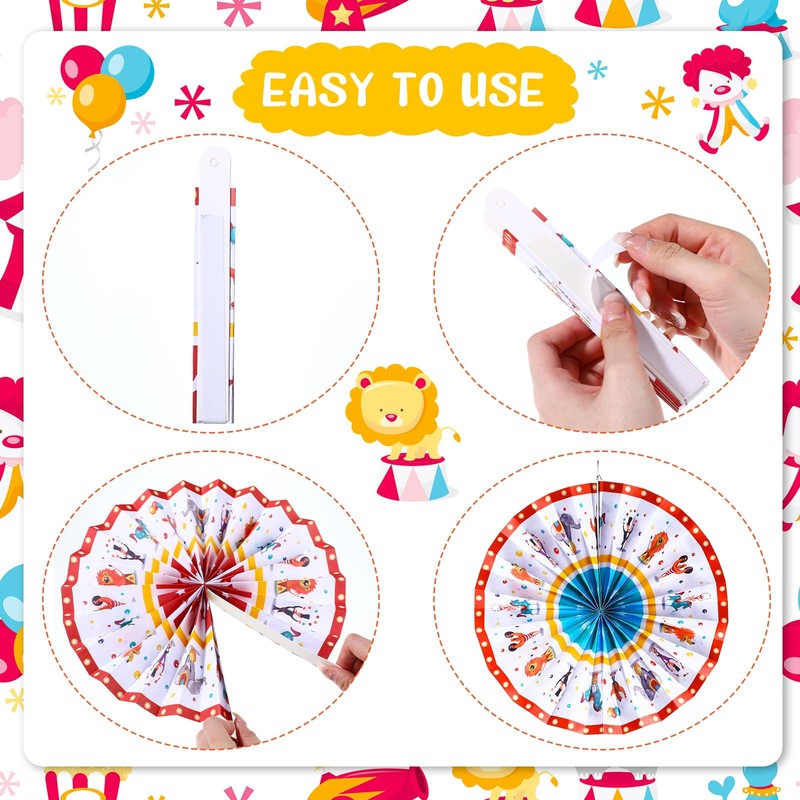 Outus Carnival Hanging Paper Fans Decoration Circus Animals Paper Fans