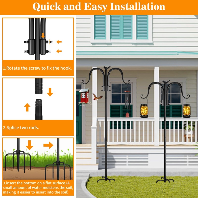 OZMI Double Shepherds Hook for Outdoor, 94 Inch Adjustable Heavy