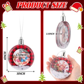 Shappy 6 Pcs Christmas Photo Ornament Ball Christmas Hanging Photo Frame Plaid Round Snow Globe Ornament Floating Snowflakes Picture Frames for Xmas Tree Valentine's Day Home (Plaid Style)