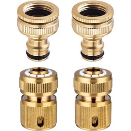 Garden Hose Connector, Solid Brass Tap Connector, 1/2 Inch and 3/4 Inch 2-in-1 Faucet Connector, 1/2 Inch Quick Connect Garden Hose Fittings, Thread Easy Connect Faucet Adapter (4 Pack)