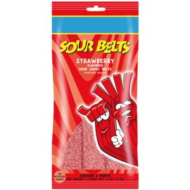 Snacktery Red Strawberry Sour Belts - Vibrant & Tangy Strawberry Sour Strips - Non GMO, Vegan & Kosher Strawberry Belts Candy - 4 Ounce Pack