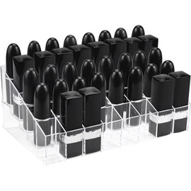 Hedume - Paquete de 2 lápices labiales y organizador de maquillaje, 40 ranuras de acrílico para lápiz labial, pinceles, botellas