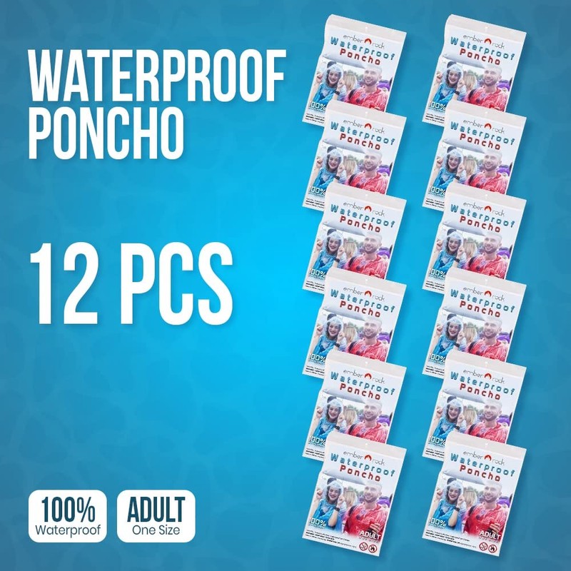 Ember Rock Disposable Rain Poncho - 12 Pack Waterproof Emergency