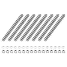 sourcing map 8pcs Fully Threaded Rod, M5 x 50mm 201 Stainless Steel Right Hand Threads Rods with Nuts and Flat Washer Fully Studding Rod Bar for Clamps, Hangers and U-Bolts
