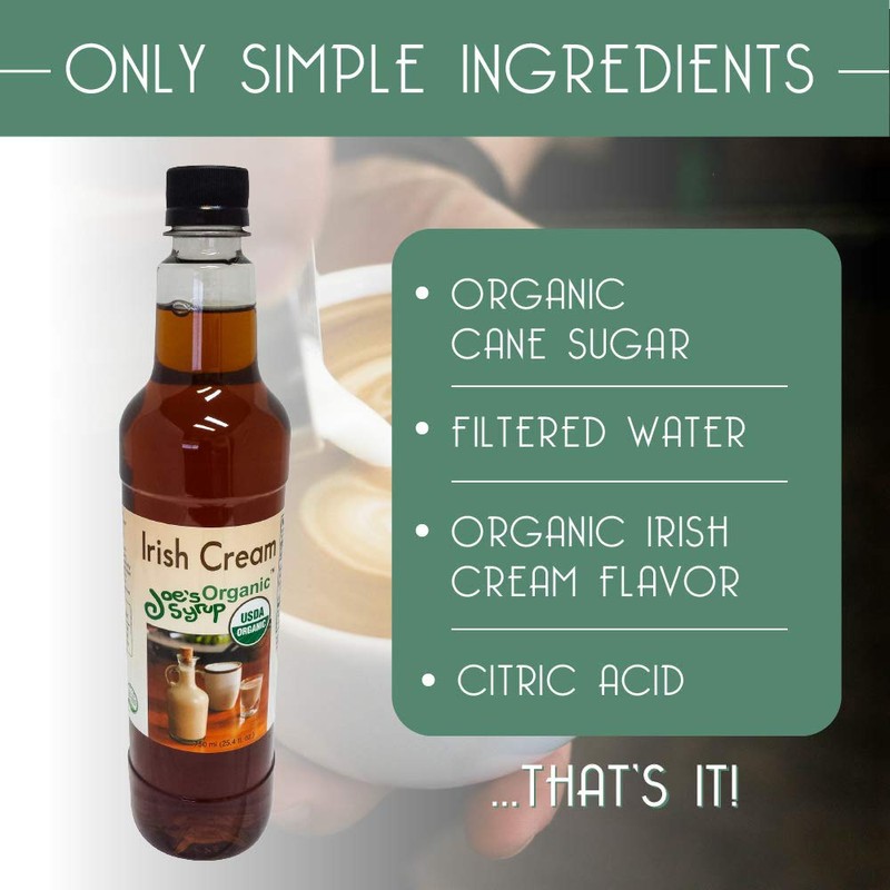 Joe’s Syrup Organic Flavored Syrup, Organic Irish Cream, 750 ml