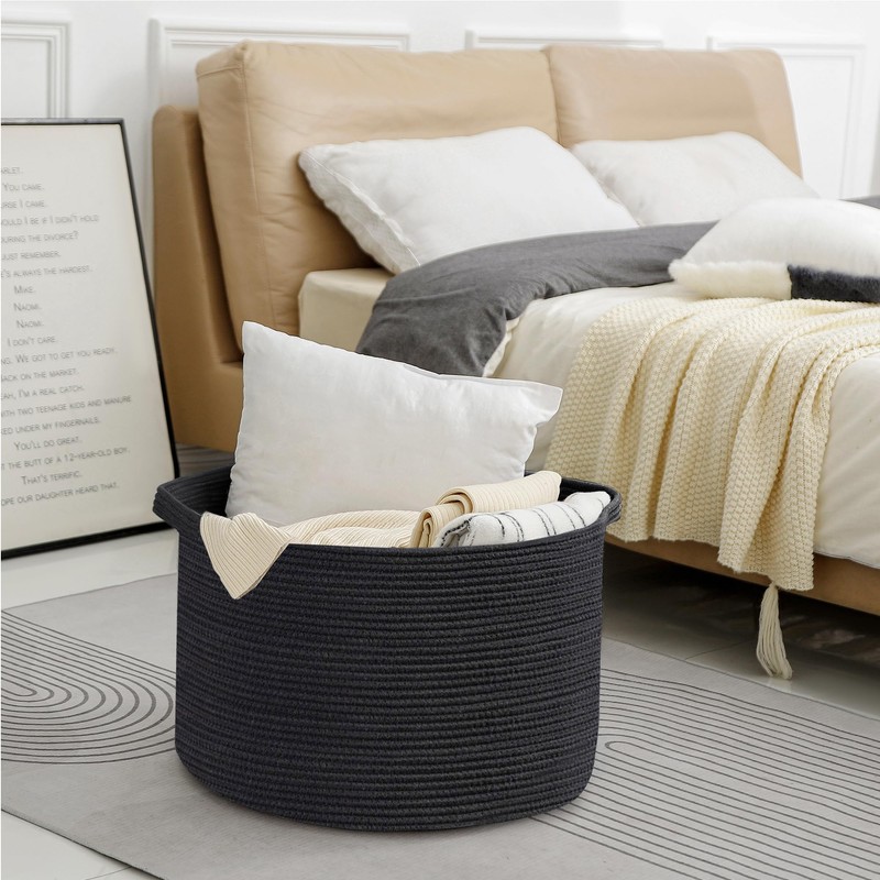 MEGASKET Large Black Blanket Basket, 22" X 22" X 14"