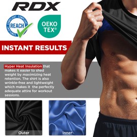 RDX Men's Sauna Shirt Heat Trapping Sweat Suit - Reach Oeko TEX 100 Certified T-Shirt - Gym Workout Fitness Tank Top Trimmer Black
