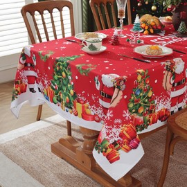 meioro Christmas Day Tablecloth, Snowflake Santa Claus Rectangle Table Cover,Waterproof Polyester Table Cloth, Xams Tree Kitchen Table Decoration for Festival Party, Dinner Protection(Marry,150x220cm)