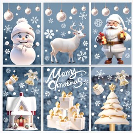 251 Pcs 3D Christmas Window Clings, Christmas Snowflake Window Decorations for Christmas Window