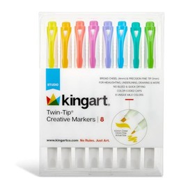 KINGART Studio Twin-Tip Highlighters, 8 Soft Pastel Colors. Double-Ended: Broad Chisel & Fine Point Tips. Quick-Dry, No-Bleed Ink for Journaling, Organizing, & Thin Paper.